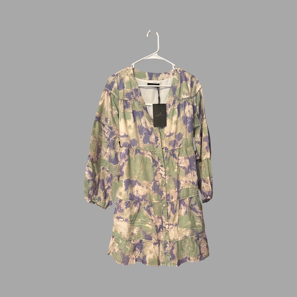 Alamia Long Sleeve Floral Dress in Purple and Green